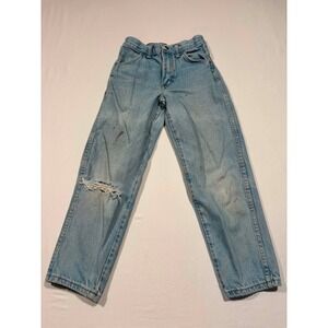 Vintage Rustler Kids Jeans Light Wash Distressed Straight Leg Made in USA 10 Reg